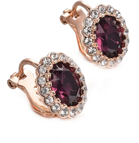 Vista 17 de Yoursfs Austria - Aretes de clip de cristal para mujer, chapados en oro de 18 quilates, joyería de moda con halo de circonita cúbica, aretes sin