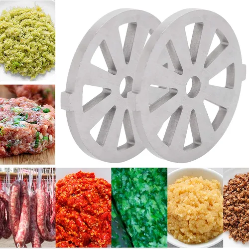Vista 5 de 2 piezas de cuchillas para picadora de carne, discos de placa de acero inoxidable, accesorios para picadora de alimentos, hoja de acero inoxidable