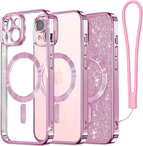 Vista 54 de Meifigno - Funda diseñada para el iPhone 16 Pro de 6.3", [Tarjeta de purpurina y correa para la muñeca] [Compatible con MagSafe]