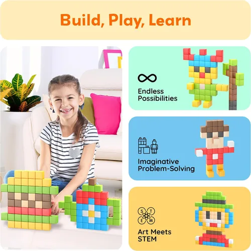 Vista 4 de PicassoTiles 108 Piece Magnetic Cubes, 1 Inch STEM Building Set for Kids 3+