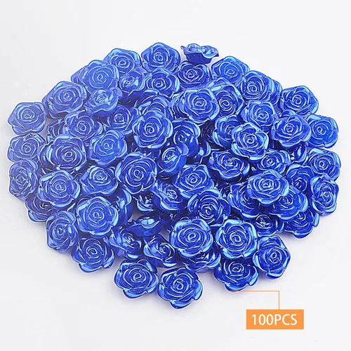 Vista 2 de 100 cuentas espaciadoras de rosas de plástico ABS con forma de flor de rosa, cuentas de rosas lindas, accesorios para adornos para manualidades, Azul