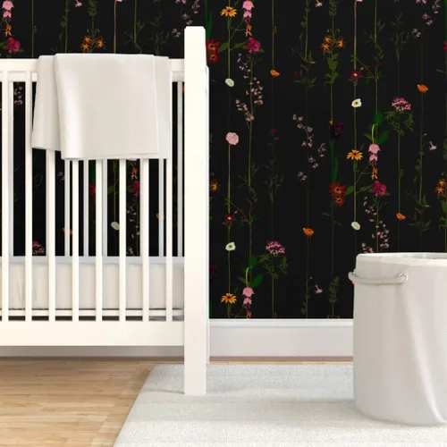 Vista 6 de Despegar y pegar papel tapiz Muestras – Moody Floral Dark Flower Stripe Wildflower Minimal Midcentury Modern Stripes Papel pintado personalizado