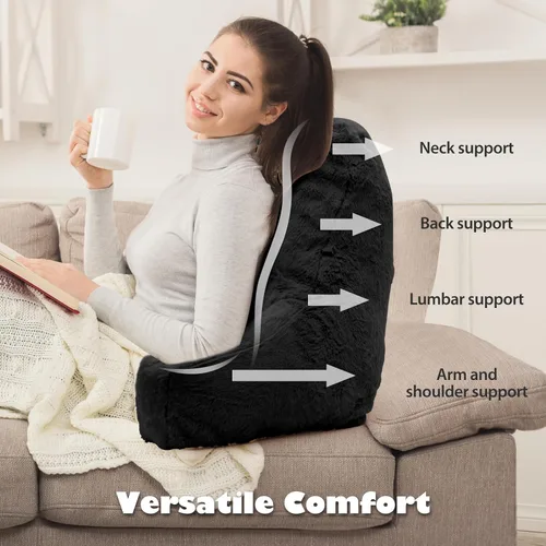 Vista 3 de Almohada de Lectura Grande para Cama, Respaldo con Brazos, Soporte de Espalda para Sentarse en la Cama, Sofá para Descansar, Respaldo, Negro