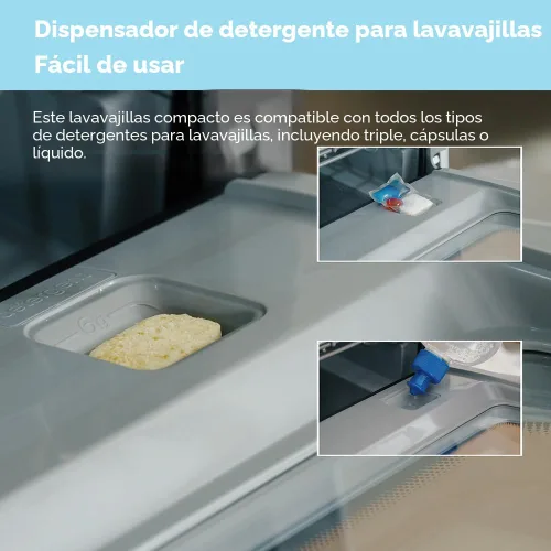 Vista 8 de Midea MDC17P2DWW Lavavajillas portátil para encimera con tanque de agua integrado de 6 L (1.59 G), 5+2 programas, apertura automática de puerta