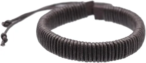 Vista 2 de Pulsera ajustable de cuero con cuerda de algodón encerado, correa de cuero, hecha a mano, Cuero Algodón