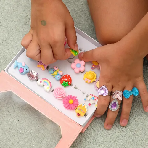 Vista 9 de nutty toys Anillos de Joyas para Niñas Pequeñas, 24 Juego de Joyería Ajustable para Disfrazarse y Juego de Simulación para Niños, Mejores Regalos