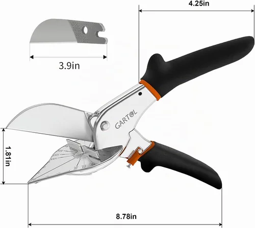 Vista 5 de Tijeras de inglete, tijeras multifuncionales de canalización para corte angular de molduras y acabados, ajustables de 45 a 135 grados, herramientas