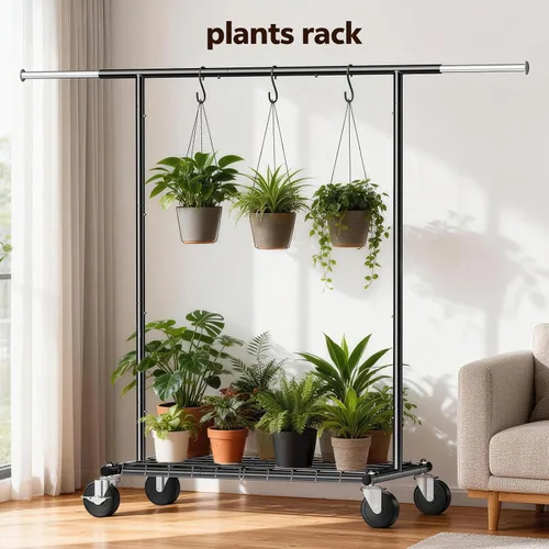 Vista 8 de Perchero resistente – Carga de 500 libras, perchero con ruedas y estantes con cerradura, estante extensible para dormitorio, lavandería, sala