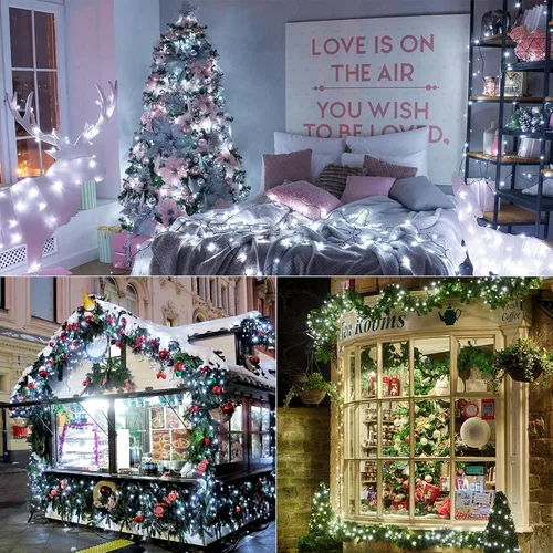 Vista 3 de Brizled Luces de Navidad blancas frías, 33 pies, 100 luces LED para árbol de Navidad, 0.197 in de gran angular, luz de Navidad conectable de 120 V