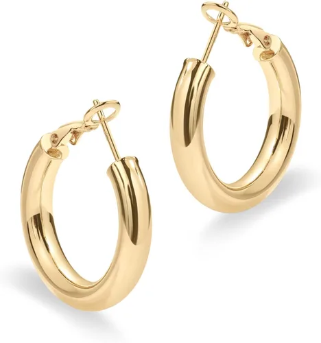 Vista 3 de PAVOI 14K Gold Plated Sterling Silver Post Hoops Lightweight Chunky Hoops Huggies Thick Gold Hoop Earrings for Women