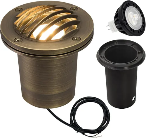 Vista 22 de MALORY Luces de Paisaje de Bajo Voltaje, (4.6''A) Cubierta Superior de Latón 12V Luces Empotradas en el Suelo para Exteriores, Iluminación LED