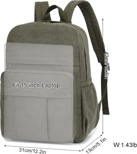 Vista 2 de AUGUR Mochila para laptop para mujer, bolsa de lona, mochila vintage de viaje pequeña, mochila retro casual, mochila de trabajo, Verde militar