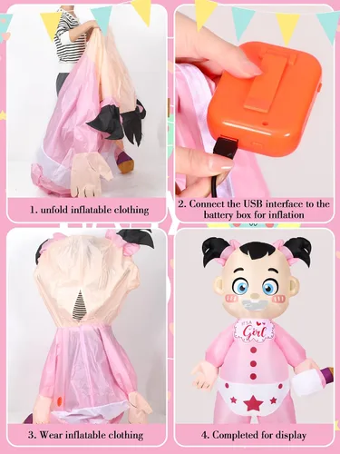 Vista 3 de Poen Disfraz inflable de bebé de 2 piezas para adultos, disfraz gigante de revelación de género, disfraz de bebé niño y niña, disfraz para fiesta