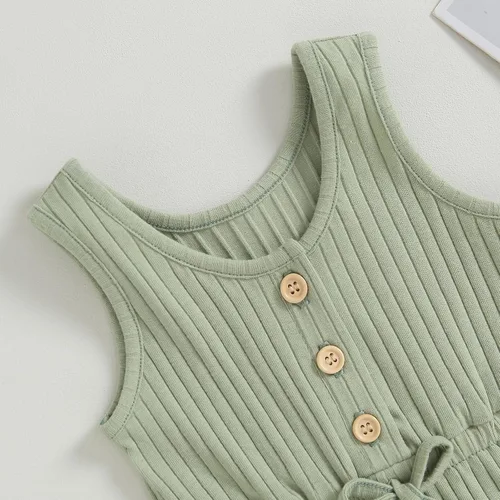 Vista 89 de Traje de verano para niña pequeña, de manga corta, acanalado, overol liso, pantalones cortos, ropa para recién nacidos