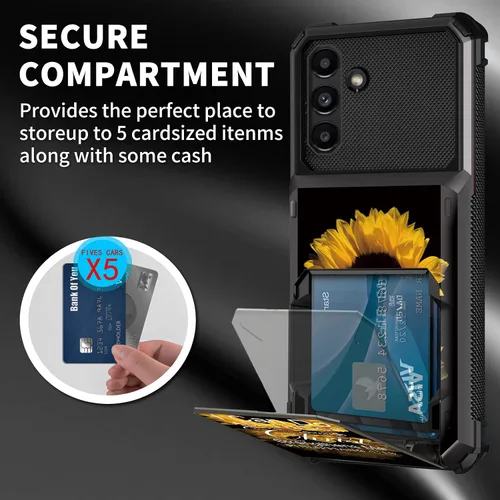 Vista 6 de Funda tipo cartera para Samsung Galaxy A54 5G con ranura para tarjetero, funda con tapa híbrida de doble capa, resistente, a prueba de golpes, funda
