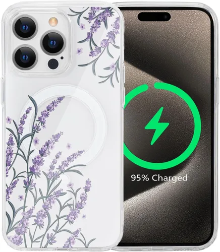 Vista 24 de Funda magnética de flores para iPhone 15 [compatible con MagSafe] Bonito patrón floral transparente a prueba de golpes