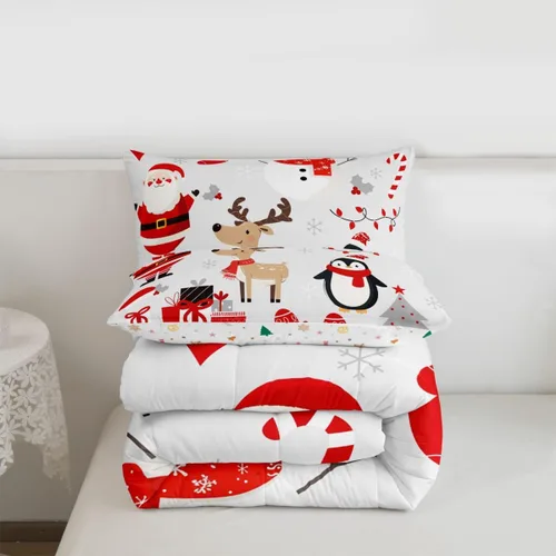Vista 7 de Erosebridal Lindo juego de edredón de pingüino de dibujos animados, ropa de cama de Feliz Navidad, tamaño individual, regalos de Papá Noel
