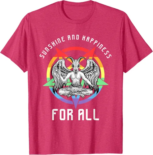 Vista 24 de Funny Sunshine and Happiness for All LGBT Gay Pride Baphomet Camiseta Negro
