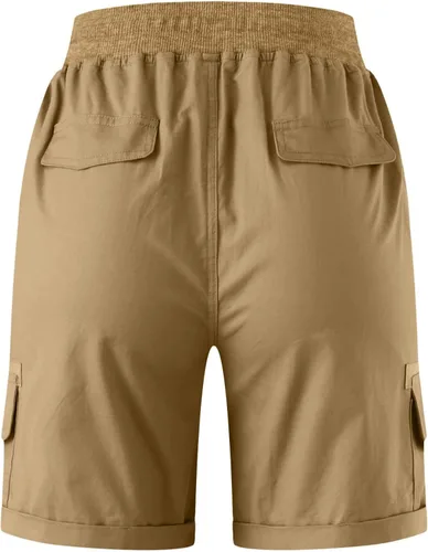 Vista 5 de Knee Length Athletic Shorts Women Bermuda Casual Sports Shorts for Women Trousers Drawstring Linen Loose with Pockets Khaki