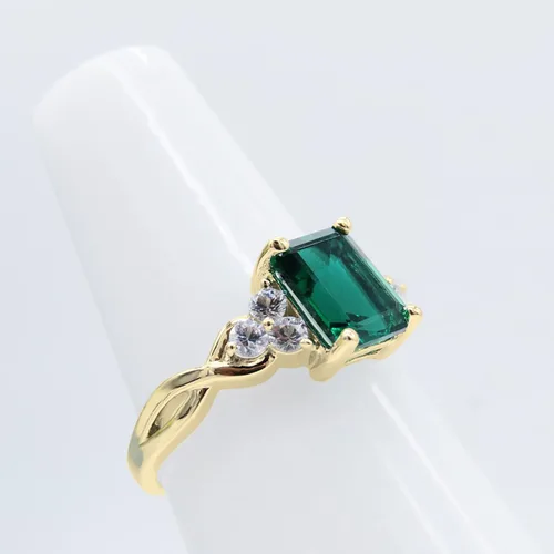 Vista 3 de Dazzlingrock Collection 8x6mm Emerald Shape Center Lab Created Emerald & 2.2mm Round White Sapphire on Side Crisscross Shank Engagement Ring for Her