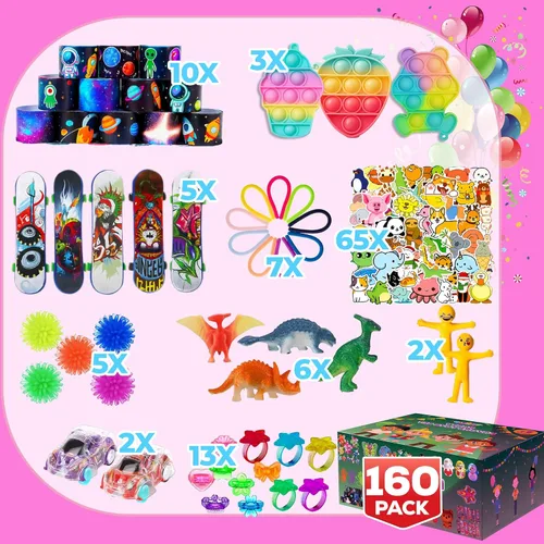 Vista 8 de Paquete de 160 Piezas de Juguetes Fidget para Fiestas, Conjunto Sensorial Pop Seleccionado al Azar, Calcomanías de Regalo para Niños Adultos Niño