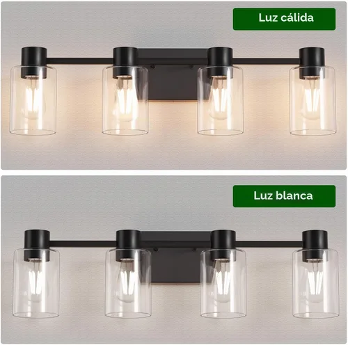Vista 7 de Lámparas de tocador modernas de 4 luces sobre el espejo, lámparas de baño negro mate, luces de tocador, aplique de pared con pantalla de vidrio