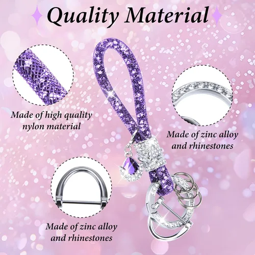 Vista 3 de Crystal Bling Car Keychain, Car Key Chain Glitter Key Ring, Rhinestone Keychain Ring Strap