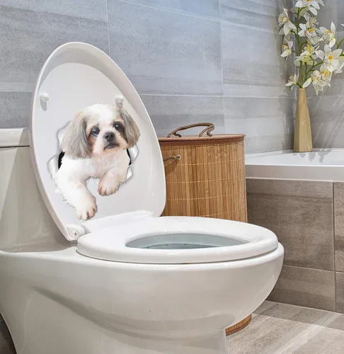 Vista 5 de Winston & Bear Calcomanías de pared para perros Curious Shih Tzu, paquete de 2, calcomanías para inodoro de perro Shih Tzu - Adhesivo 3D