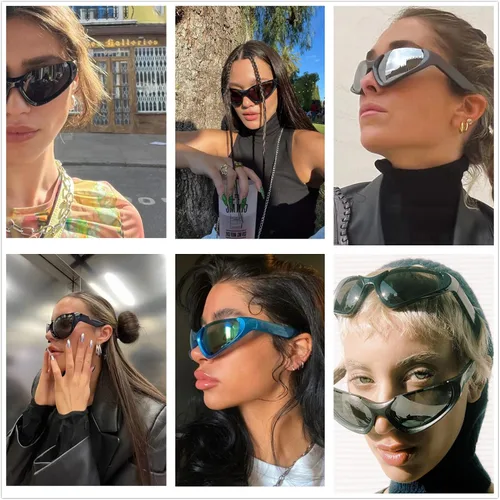 Vista 3 de LASPOR Gafas de sol deportivas envolventes para mujeres y hombres, lentes deportivos Y2K