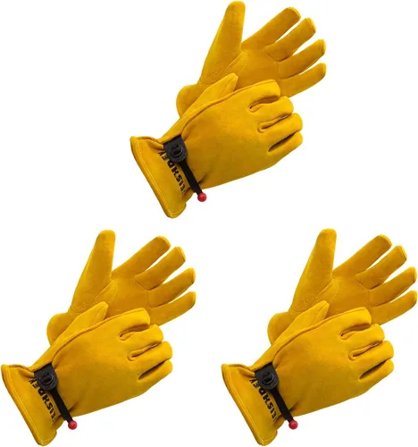 Vista 9 de Guantes de trabajo de jardinería de cuero para niños, guantes de seguridad, diseño reflectante transpirable, para niños para jardinería y exteriores