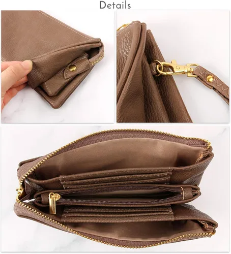 Vista 5 de RIAH FASHION Cartera convertible de cuero vegano - Bolso pequeño para teléfonotarjetas y muñeca desmontablecruzada