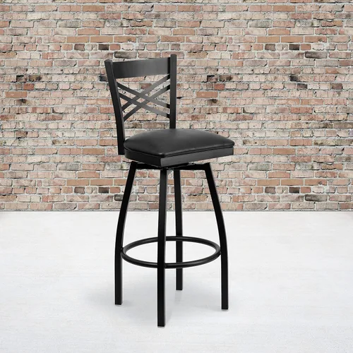 Vista 2 de Flash Furniture HERCULES Series Black ''X'' Taburete giratorio de metal – asiento de vinilo negro