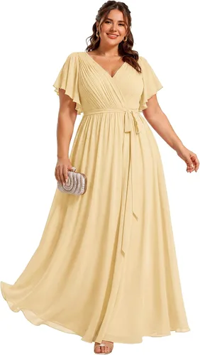 Vista 15 de Ever-Pretty Plus Vestidos de dama de honor formales de gasa para mujer Negro