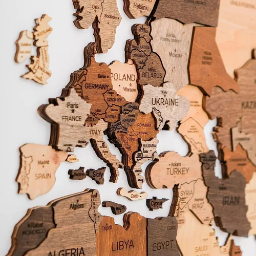 Vista 9 de Arte de pared de madera 3D con mapa del mundo (tamaño pequeño, multicolor)