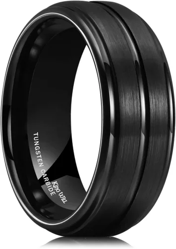 Vista 122 de King Will Anillo de boda de carburo de tungsteno para hombre con diseño de ranura, 6/7/0.315 in de ancho, acabado cepillado/pulido para hombre