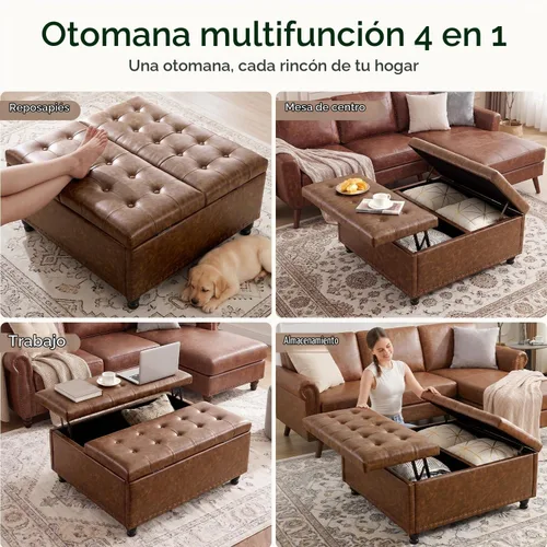 Vista 8 de Tbfit - Otomana cuadrada grande de 35.5 pulgadas con almacenamiento, parte Marrón