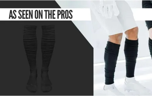 Vista 6 de Valcatch 2 pares de calcetines de fútbol fruncidos extra largos acolchados hasta la rodilla, calcetines deportivos antideslizantes para jóvenes