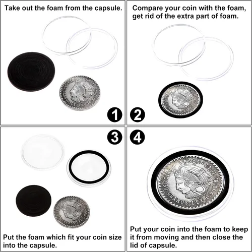 Vista 4 de FRIMOONY Cápsulas de monedas de 1.811 in, con junta de espuma y caja de almacenamiento de plástico, para colección de monedas, 2 paquetes