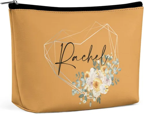 Vista 9 de Bolsa de maquillaje personalizada del alfabeto A-Z, con monograma floral, bolsa de cosméticos con nombre personalizado, bolsa de maquillaje pequeña