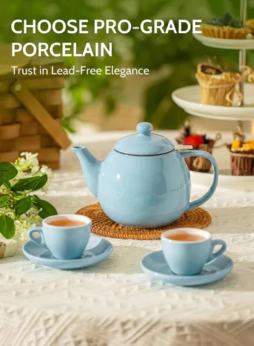 Vista 2 de Sweese Tetera de porcelana de 27 onzas con infusor para té de hojas sueltas, gris azulado