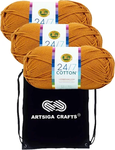 Vista 58 de Lion Brand 24/7 Algodón Blanco 761-100 (6-Carrillos - Mismo Lote de Tinta) Hila Gruesa Media #4 de Algodón para Crochet y Tejido con Bolsa