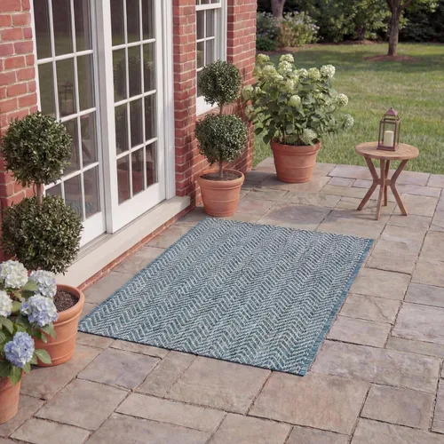 Vista 16 de Safavieh Colección Courtyard CY8022 Alfombra, 2 pies x 3 pulgadas x 5 pies, aguamarina y gris, impermeable, fácil de limpiar, sin pelusa