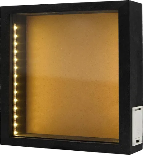 Vista 11 de Caja de sombra de madera rústica negra de 8"X11" con luces, vitrina iluminada con LED para corchos de vino, boletos y exhibiciones creativas