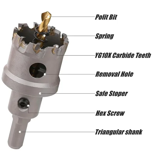 Vista 4 de Sierra perforadora de carburo de 1-3/8 pulgadas (1.378 in) para metal duro, cortador de agujeros con punta de carburo de tungsteno con broca piloto