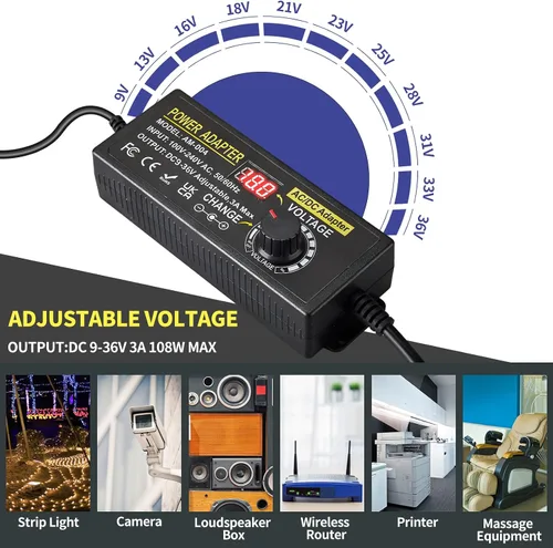 Vista 5 de Fuente de alimentación universal de 108 W, adaptador de conmutación de CC ajustable de 9 V ~ 36 V, convertidor de CA a CC de 100 V-240 V
