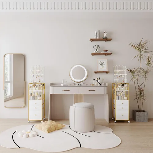 Vista 7 de Carrito organizador de maquillaje con 3 cajones, organizadores de joyas y almacenamiento para collar de aretes, organizador de almacenamiento grande