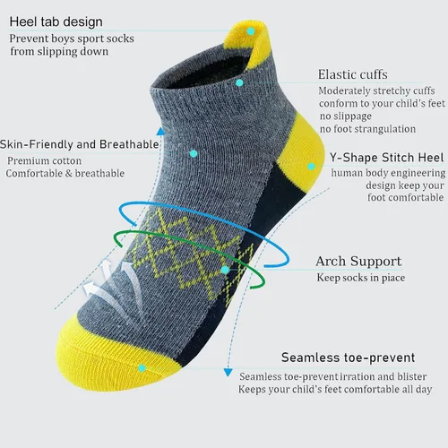 Vista 2 de Tsmollyu Calcetines para niños, 24 pares de calcetines de corte bajo, calcetines deportivos para niños pequeños y grandes de 3 a 14 años