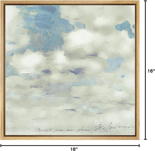 Vista 7 de SIGNWIN Lienzo enmarcado para pared, diseño retro de cielo azul y nube, paisaje, naturaleza, ilustraciones de área silvestre, bellas artes, casa