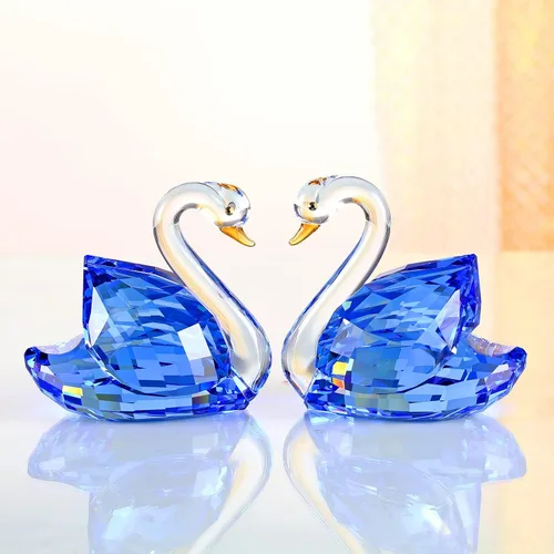 Vista 3 de DOJOZ Crystal Swan - Un par de regalos dulces para el día de San Valentín, colección de figuritas brillantes, pisapapeles, centro de mesa (azul)