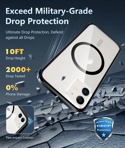 Vista 4 de FNTCASE Funda magnética para iPhone 12, grado militar, protección contra caídas, antiamarilleamiento, duradera, resistente y parachoques a prueba